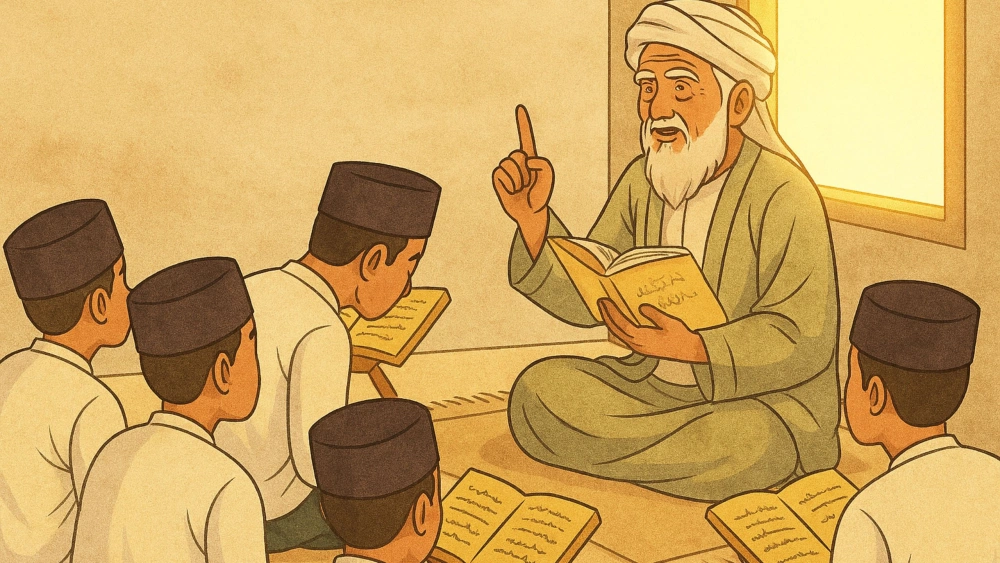 Ilustrasi Kiai Mengajar Santri. (Ftnews Copilot)